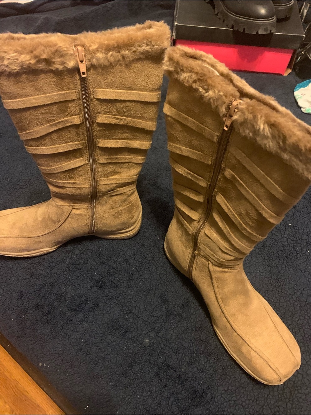 Women’s Faux Fur Mid-Calf Winter Boots - Tan - Picture 2 of 3